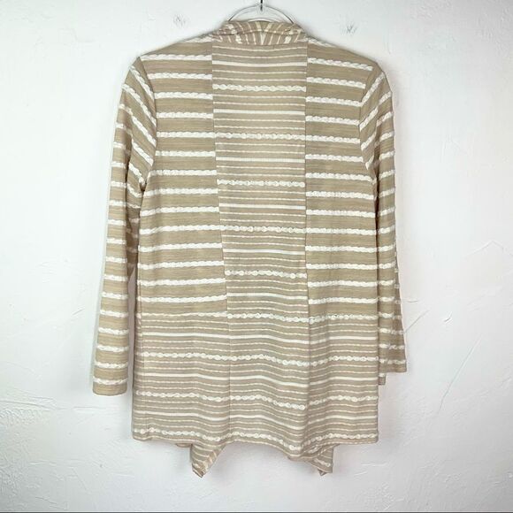 Chico’s Beige White Striped Open Front Long Sleeve Cardigan Small - Picture 4 of 5